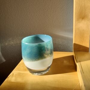 Elegant Teal and White Glass Vase